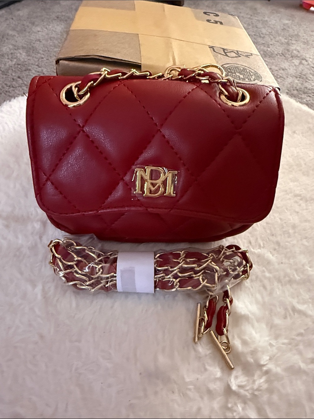Badgley Mischka Red Quilted Small Crossbody with Gold Chain